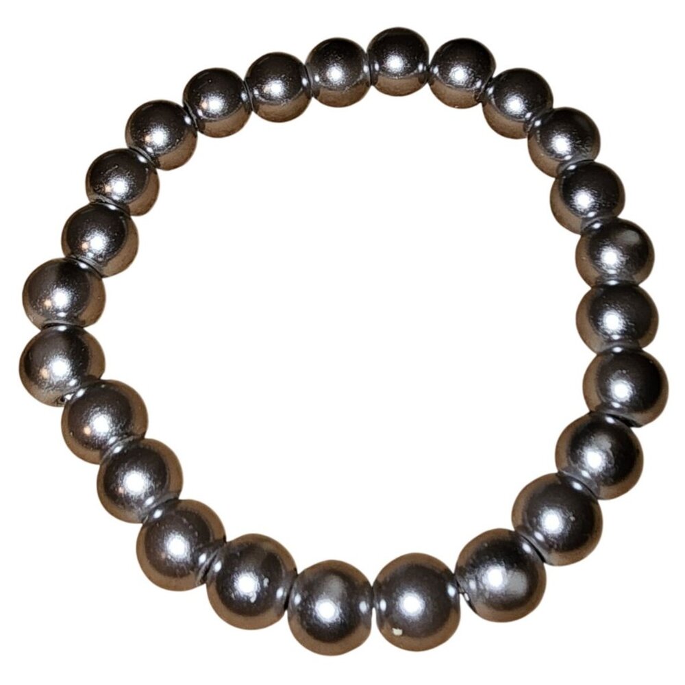 Silver Coated Glass Round Beaded Stretch Bracelet Fashion Jewelry